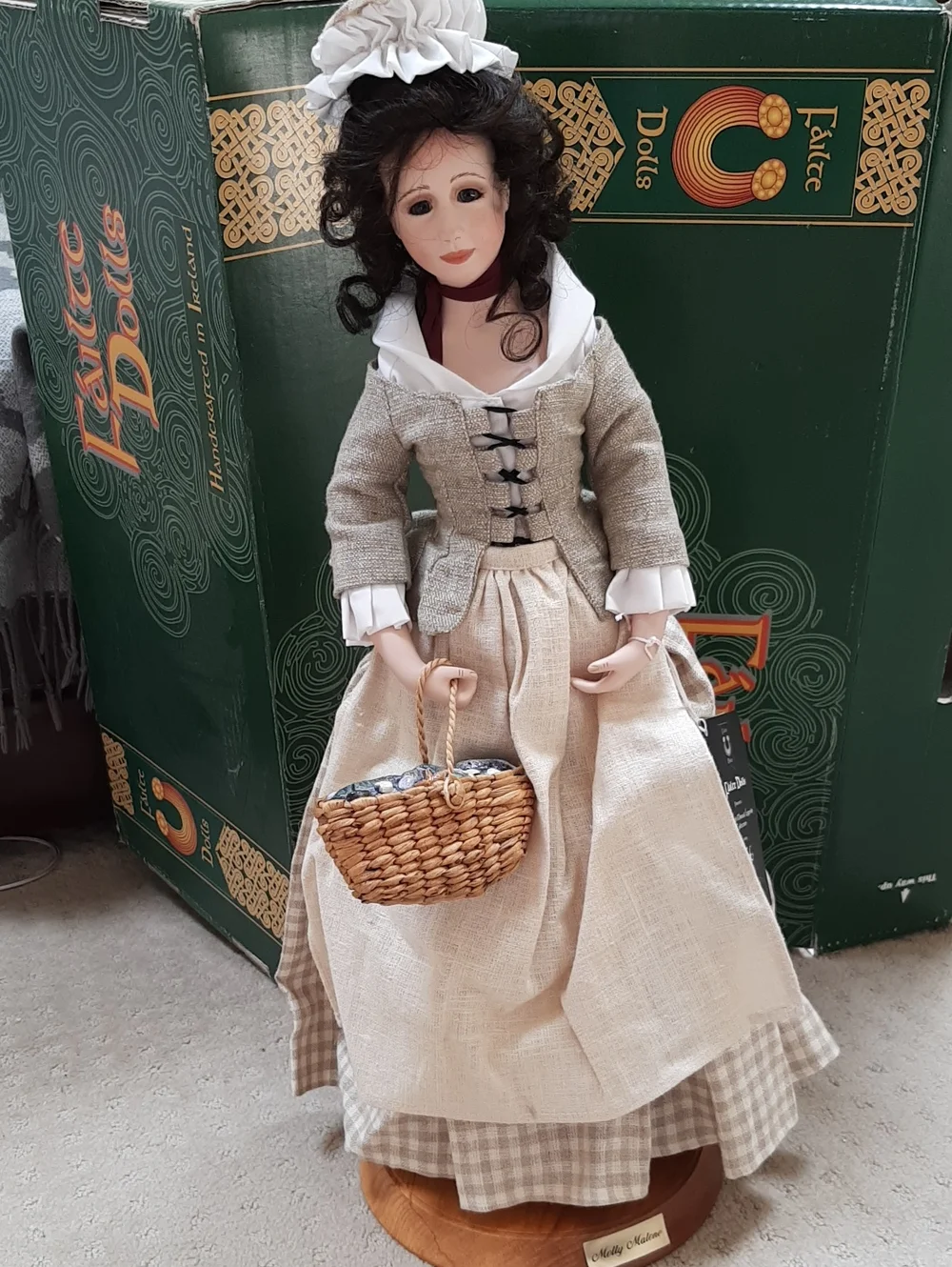 Falte Dolls Porcelain Molly Malone with Woven Basket